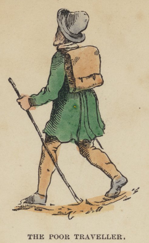 The Poor Traveller (farget gravering) av English School