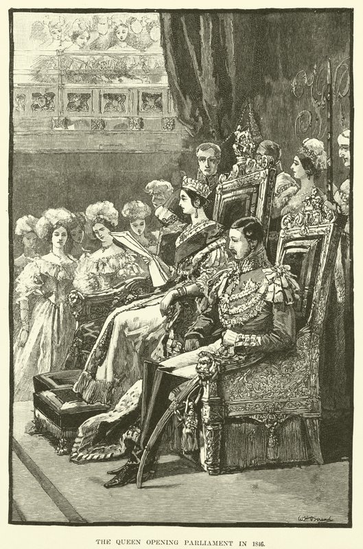 Dronningen åpner parlamentet i 1846 (gravering) av English School