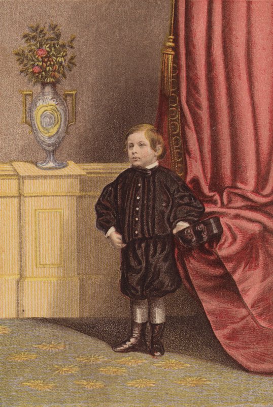 Dronningens første barnebarn (farge litho) av English School