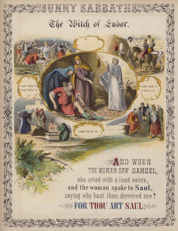 The Witch of Endor (farget gravering) av English School