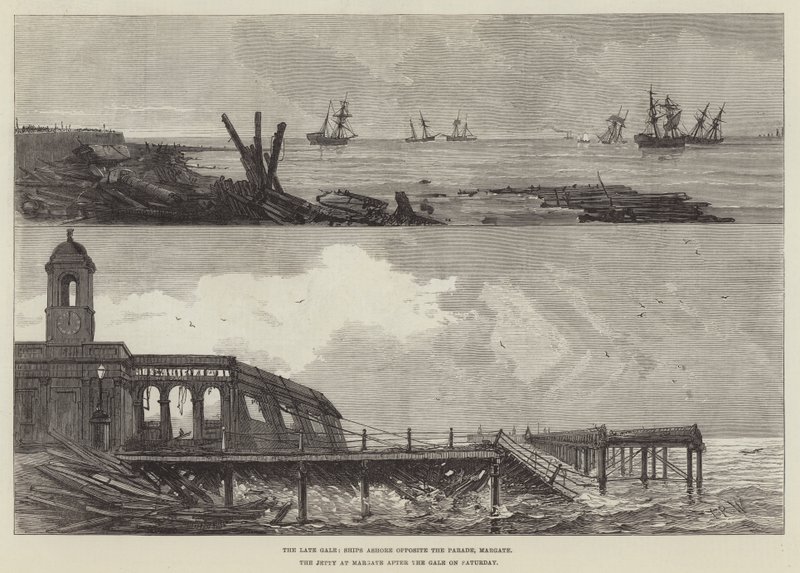 The Late Gale at Margate (gravering) av English School