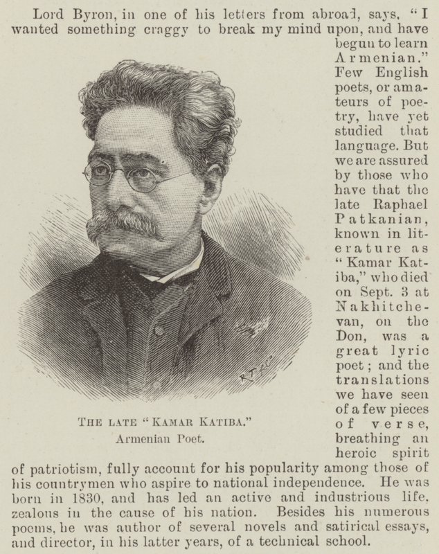 Den avdøde "Kamar Katiba," armensk poet (gravering) av English School
