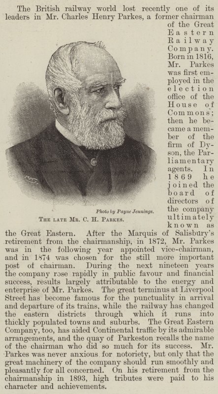 Avdøde Mr CH Parkes (gravering) av English School