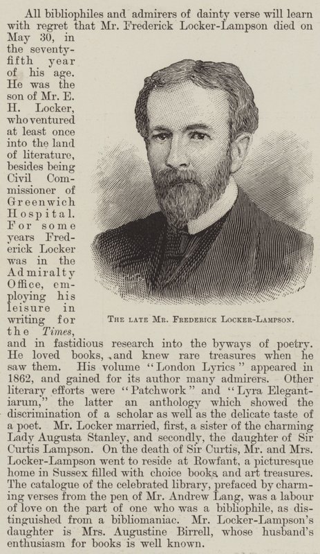 Avdøde Mr Frederick Locker-Lampson (gravering) av English School