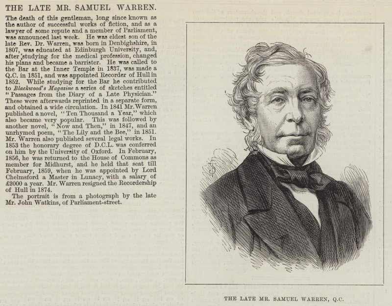 Avdøde Mr Samuel Warren, QC (gravering) av English School