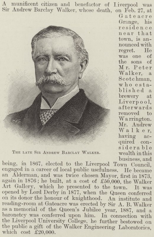 Avdøde Sir Andrew Barclay Walker (gravering) av English School