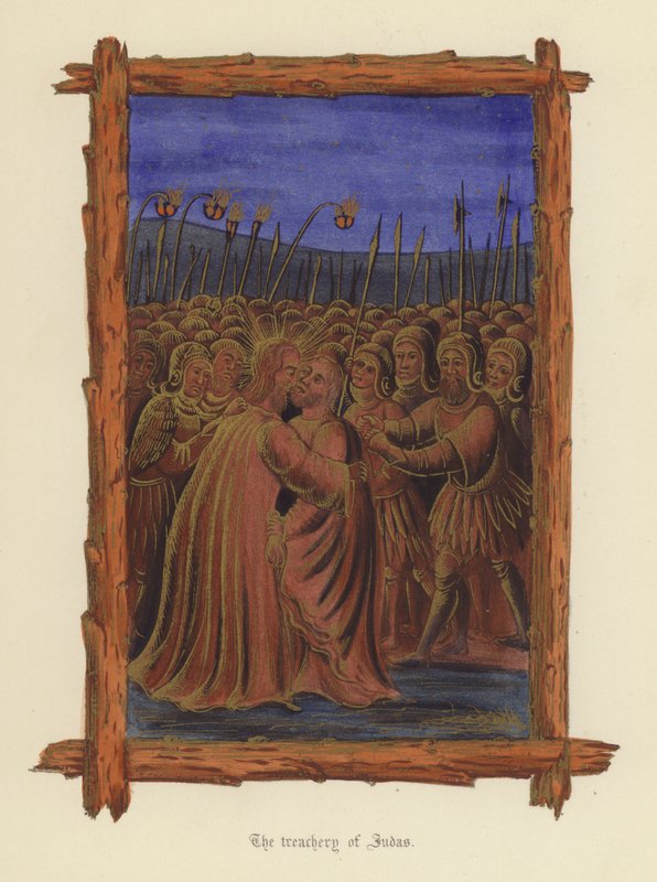 Judas forræderi (farge litho) av English School