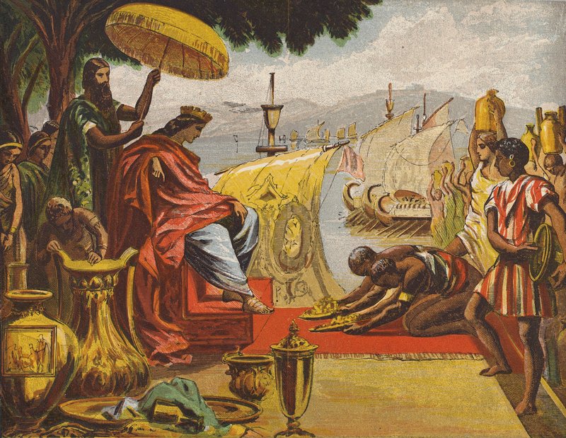 Rikdommen til kong Salomo (farge litho) av English School