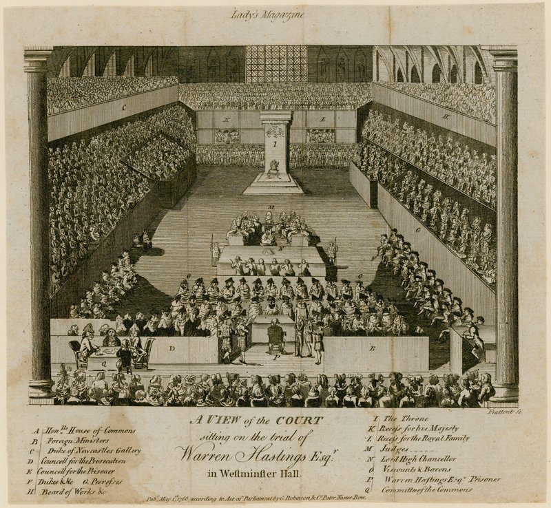 Rettssak mot Warren Hastings i Westminster Hall av English School