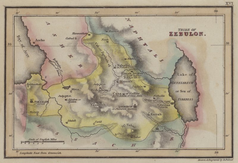 Tribe of Zebulon (farget gravering) av English School