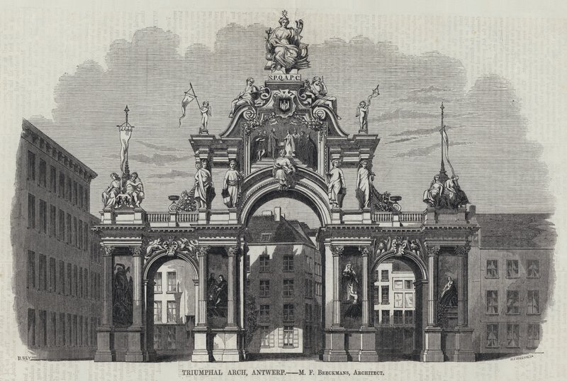 Triumfbue, Antwerpen (gravering) av English School