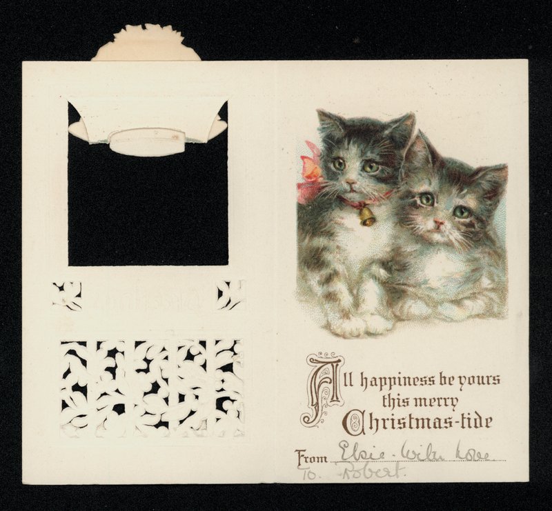 To kattunger, julekort. (chromolitho) av English School