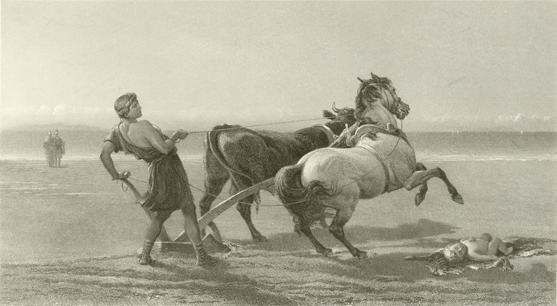 Ulysses pløyer kysten (gravyr) av English School