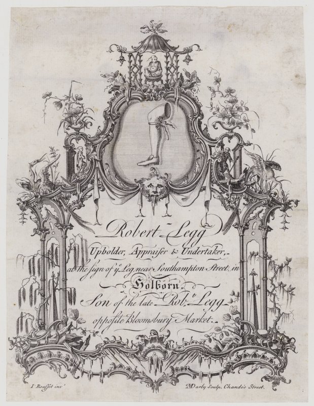 Upholsterer, Robert Legg, trade card av English School