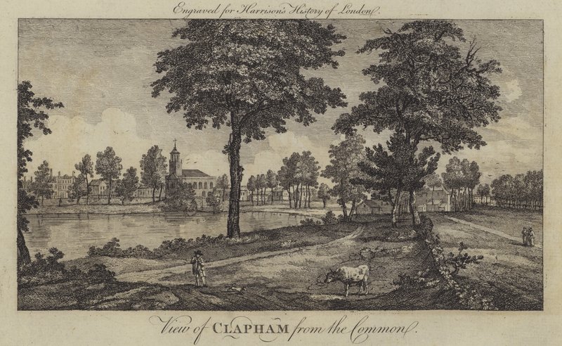 Utsikt over Clapham fra Common (gravering) av English School