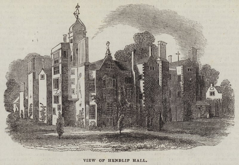 Utsikt over Hendlip Hall (gravering) av English School