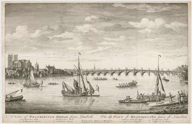 Utsikt over Westminster Bridge, fra Lambeth av English School