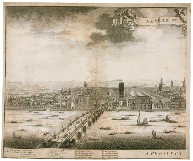 Utsikt over Westminster og Bridge av English School