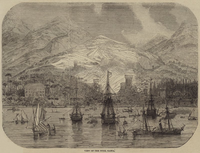 Utsikt over føflekken, Gaeta (gravering) av English School