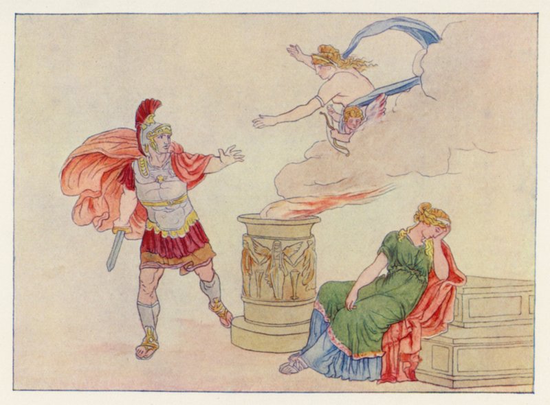 Virgils Aeneid: Aeneas og Helen (farge litho) av English School