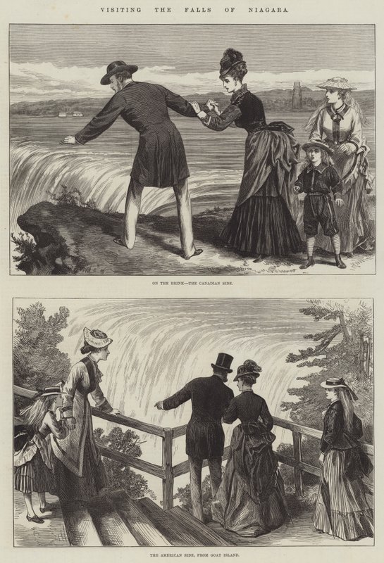 Besøke Niagarafallene (gravering) av English School