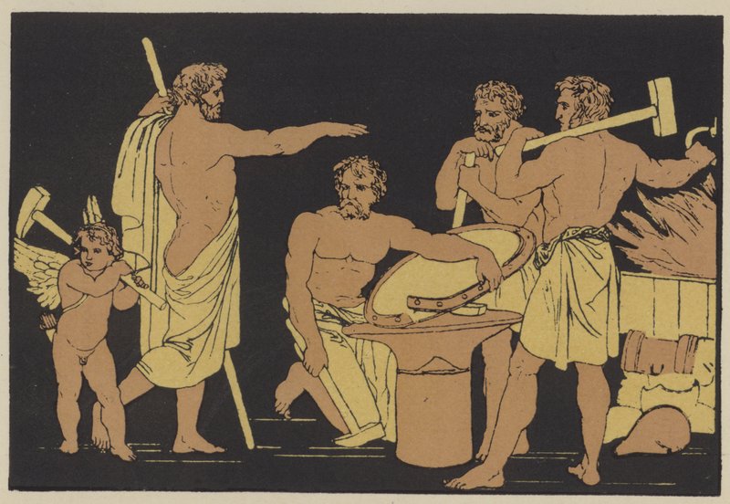 Vulcan and the Cyclopes (farge litho) av English School