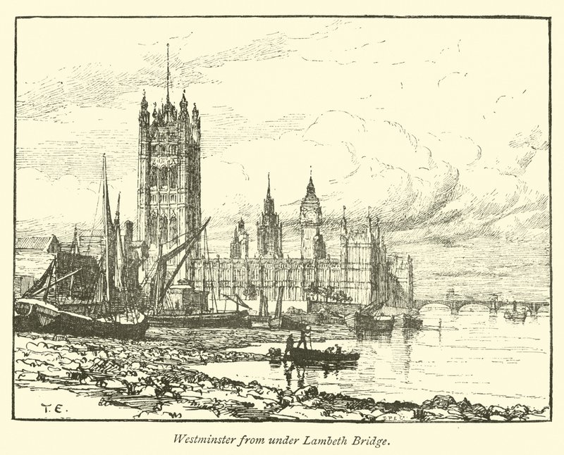 Westminster fra under Lambeth Bridge av English School