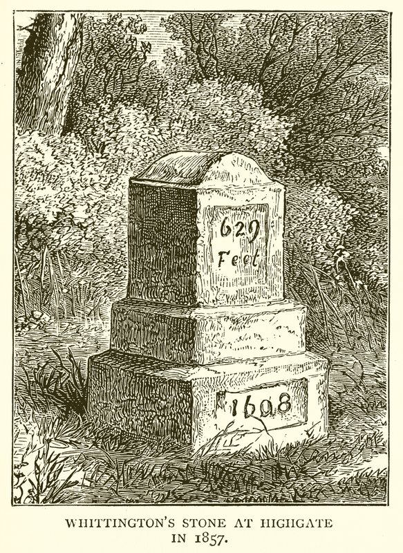 Whittingtons Stone ved Highgate i 1857 av English School