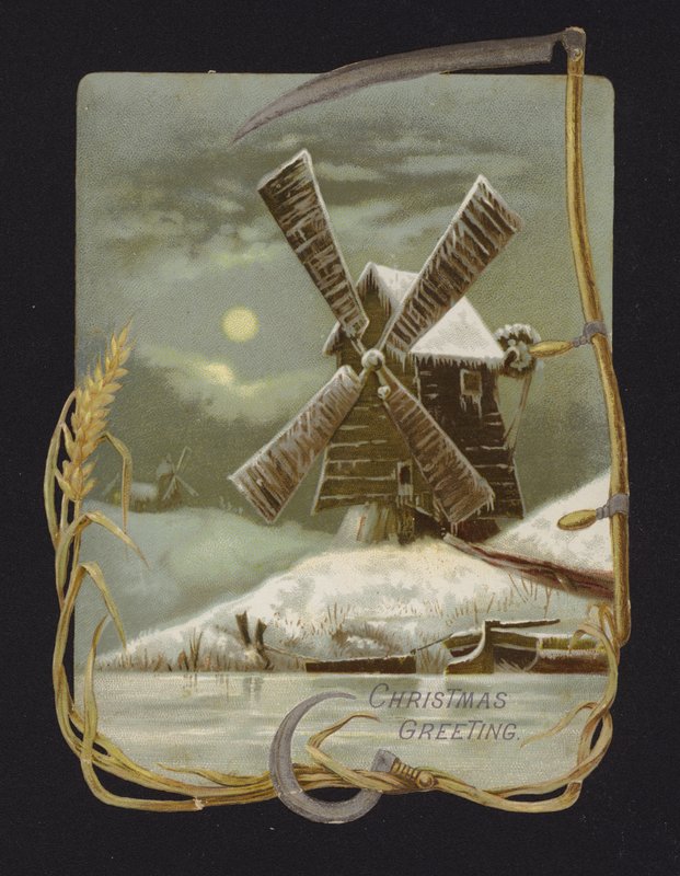 Vindmølle i snøen (chromolitho) av English School