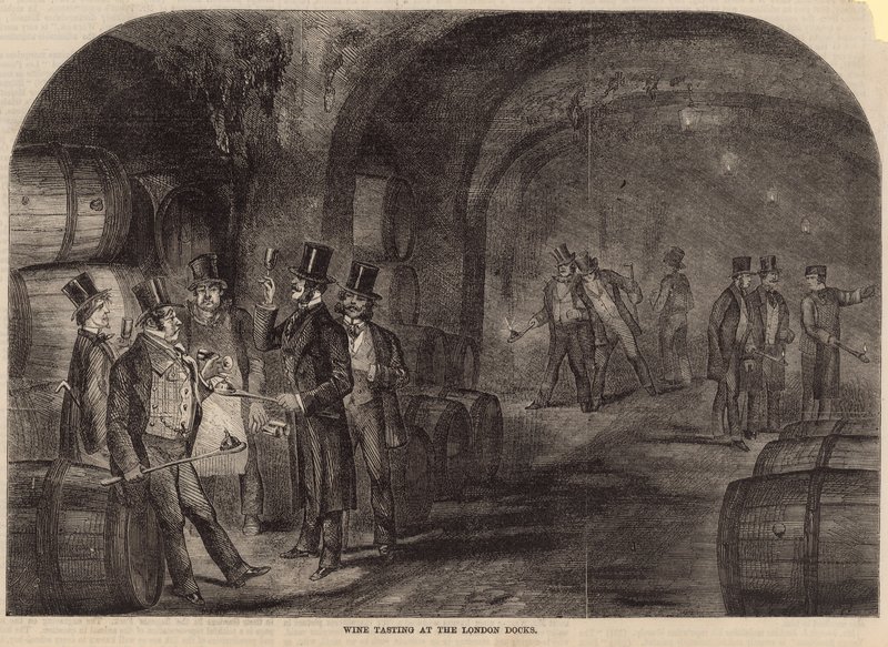 Vinsmaking ved London Docks av English School