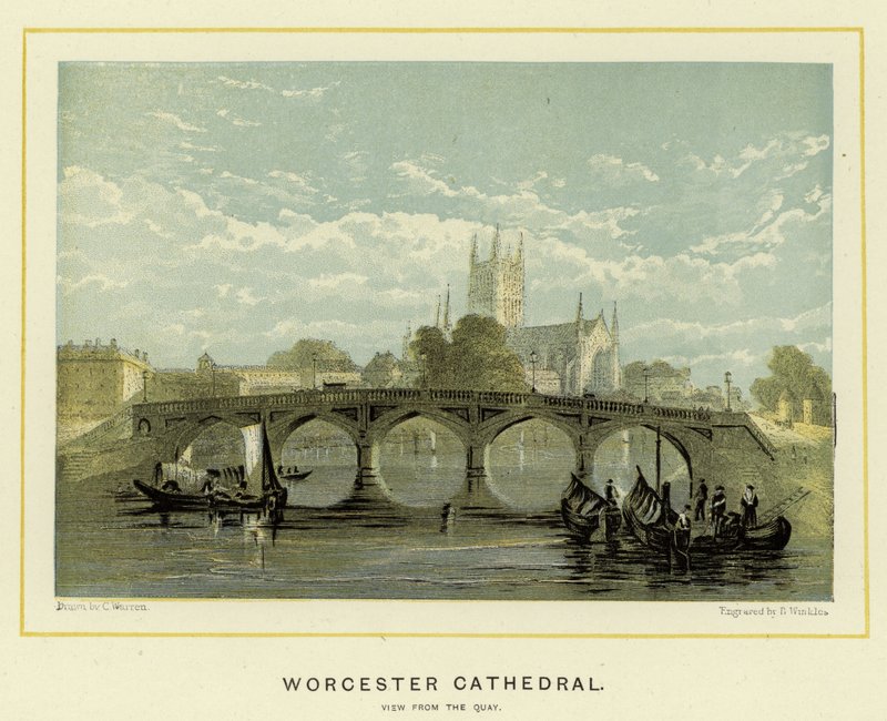 Worcester Cathedral, utsikt fra kaien av English School