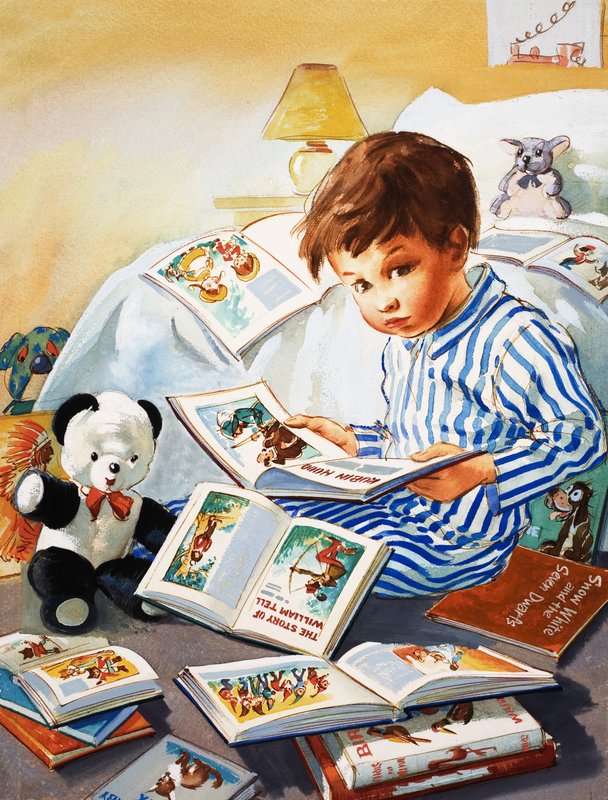 Ung gutt leser historiebøker av English School