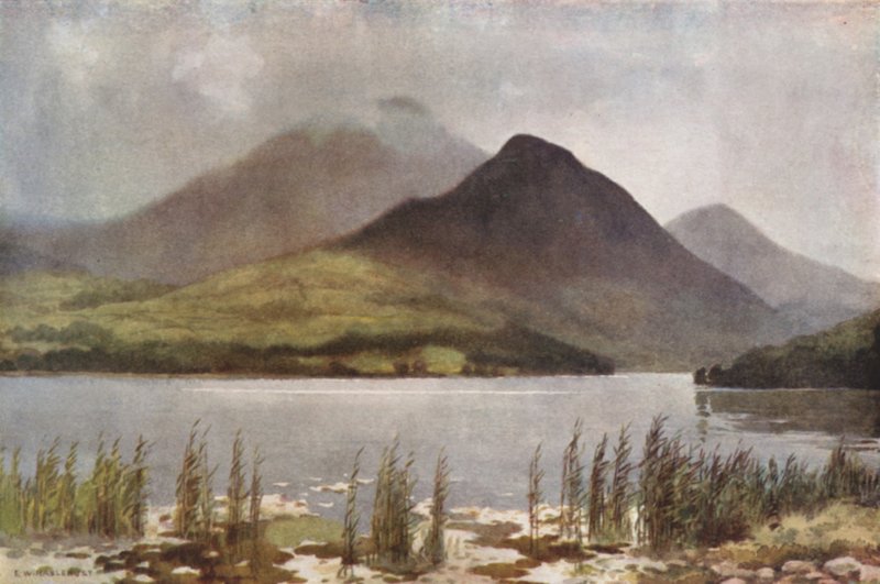 Bassenthwaite Lake og Skiddaw (farge litho) av Ernest William Haslehust