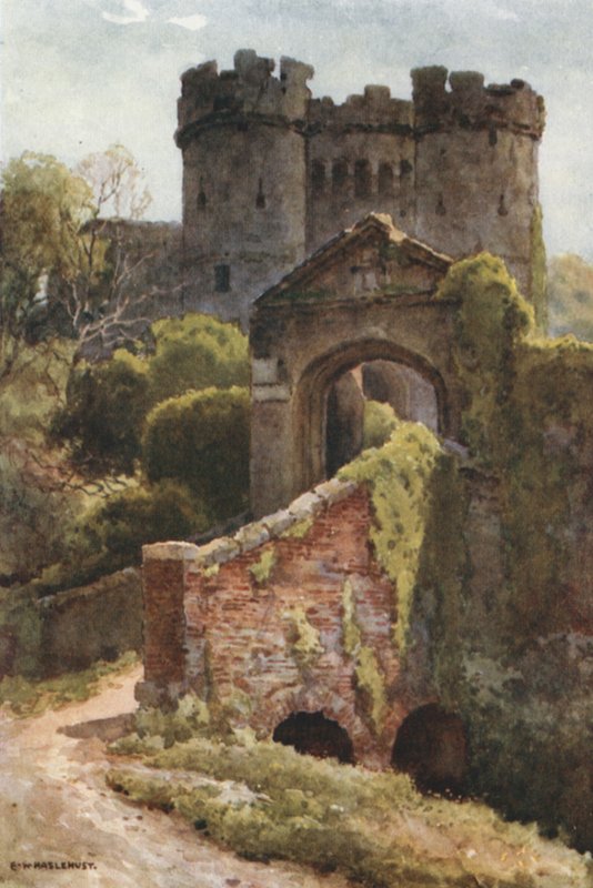 Carisbrooke Castle (farge litho) av Ernest William Haslehust