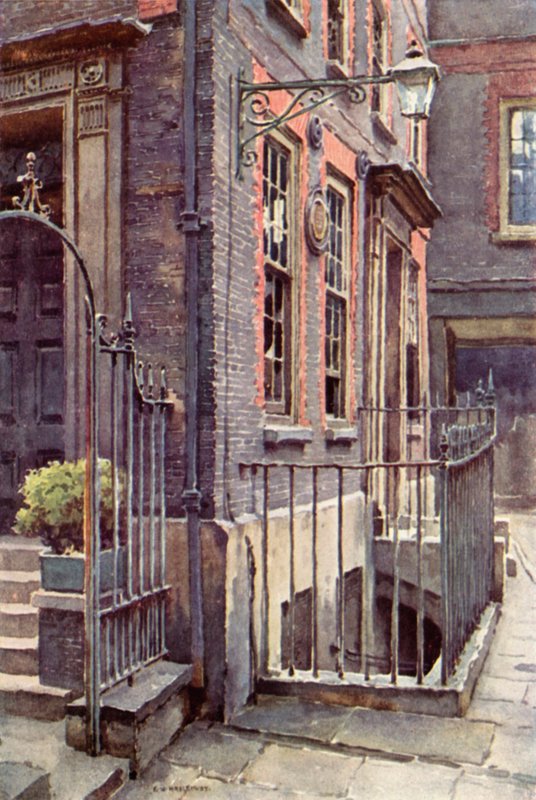 Dr Johnsons hus (farge litho) av Ernest William Haslehust