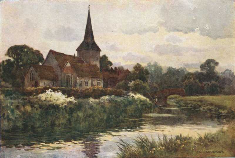 Fordwich (farge litho) av Ernest William Haslehust