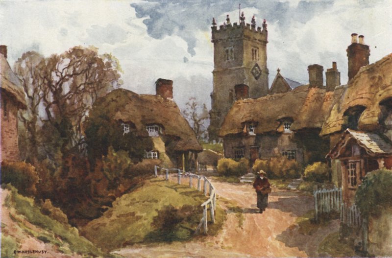 Godshill (farge litho) av Ernest William Haslehust