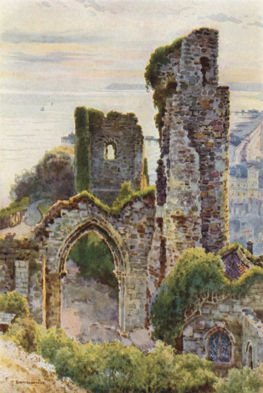 Hastings Castle (farge litho) av Ernest William Haslehust