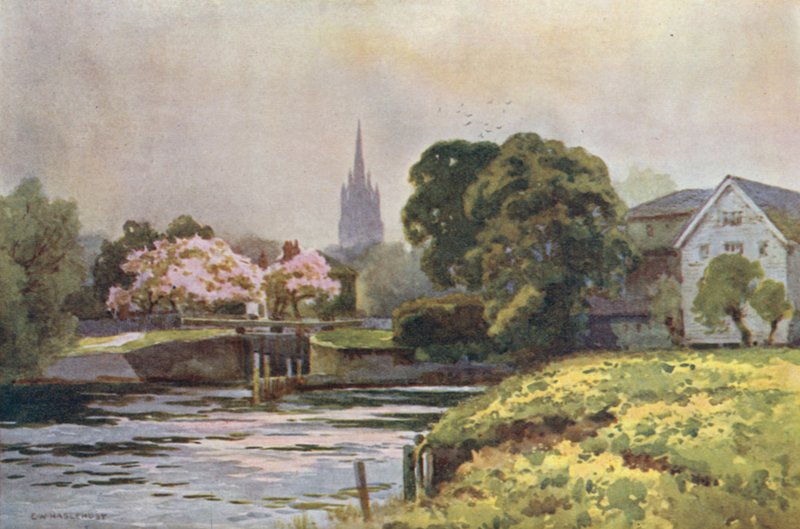 Marlow Lock (farge litho) av Ernest William Haslehust