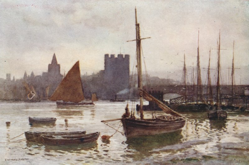 Rochester fra Strood (farge litho) av Ernest William Haslehust