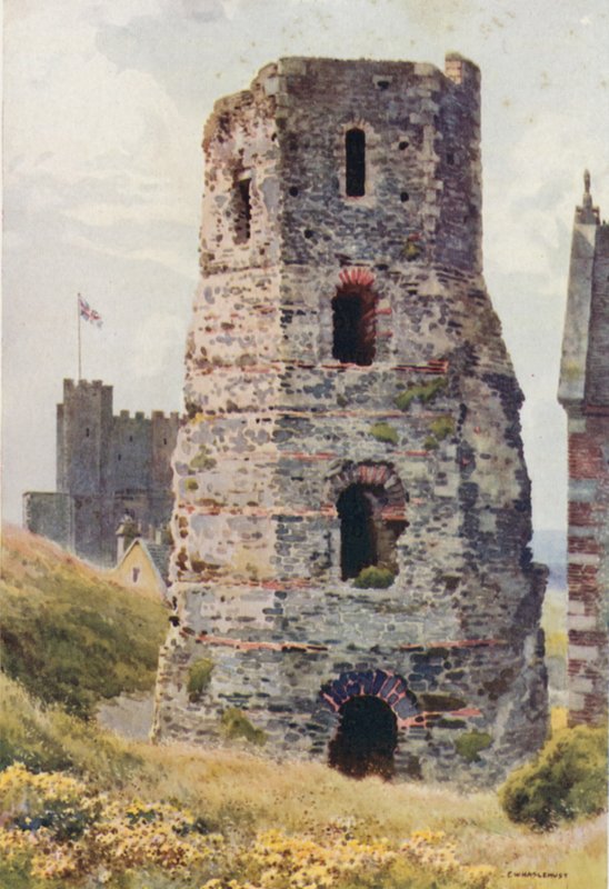 Roman Pharos, Dover Castle (farge litho) av Ernest William Haslehust