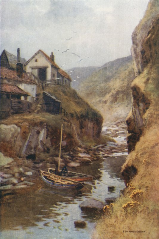 Scalby Beck (litho-farge) av Ernest William Haslehust