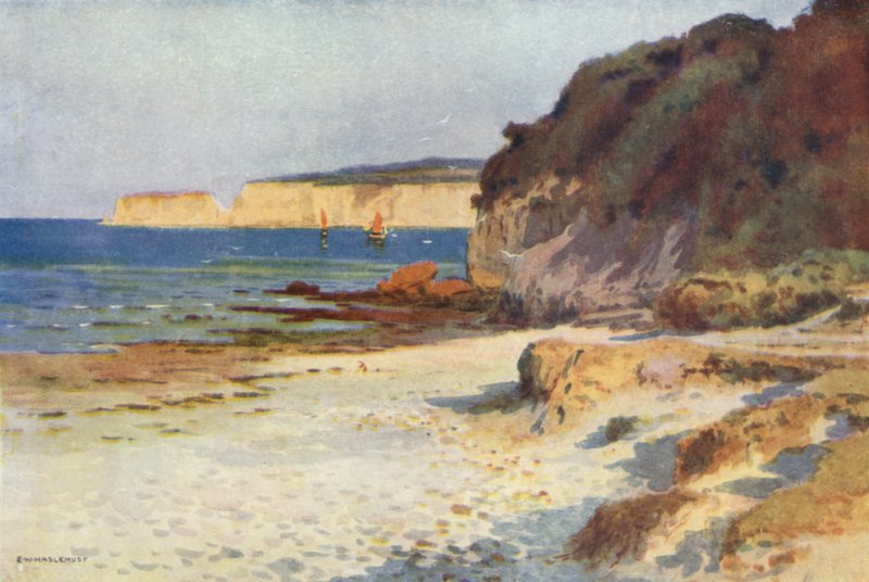Studland Bay (farge litho) av Ernest William Haslehust