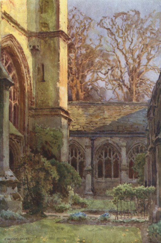 The Cloisters, Winchester College (farge litho) av Ernest William Haslehust