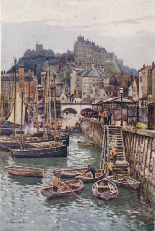 Fiskehavnen, Folkestone (farge litho) av Ernest William Haslehust