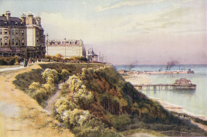 The Leas, Folkestone (farge litho) av Ernest William Haslehust