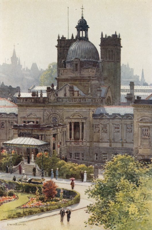 The Royal Baths, Harrogate (farge litho) av Ernest William Haslehust