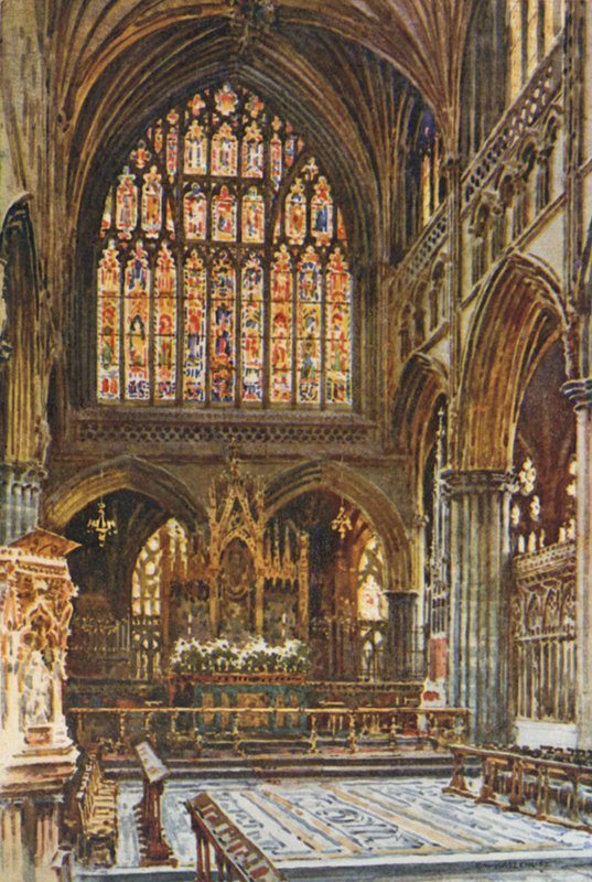 The Sanctuary, Exeter Cathedral (farge litho) av Ernest William Haslehust