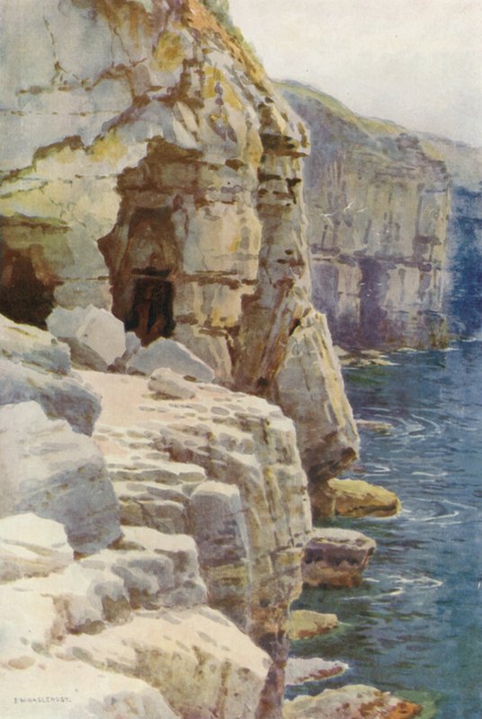 Tilly Whim Caves, Swanage (farge litho) av Ernest William Haslehust