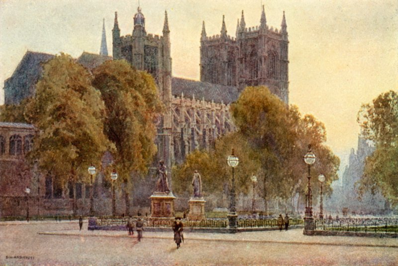 Westminster Abbey (farge litho) av Ernest William Haslehust